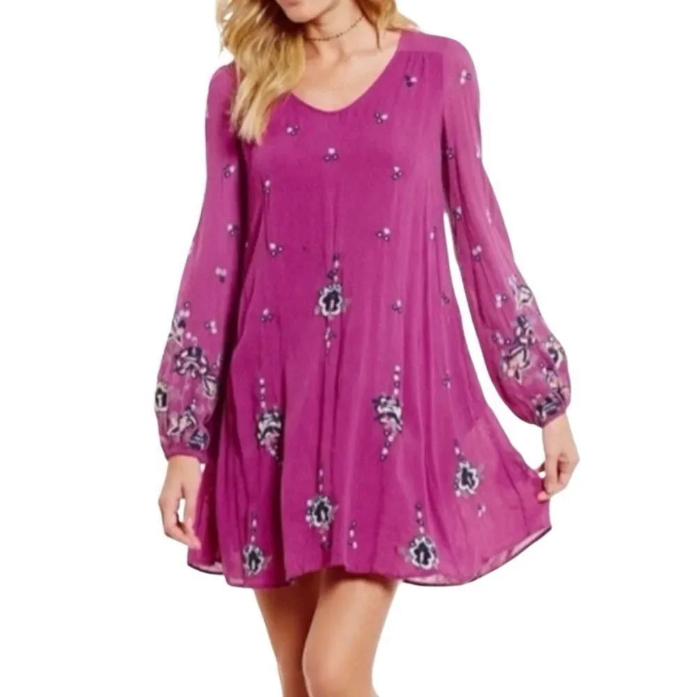 Free People Bohemian Oxford Embroidered Mini Dress Size XS